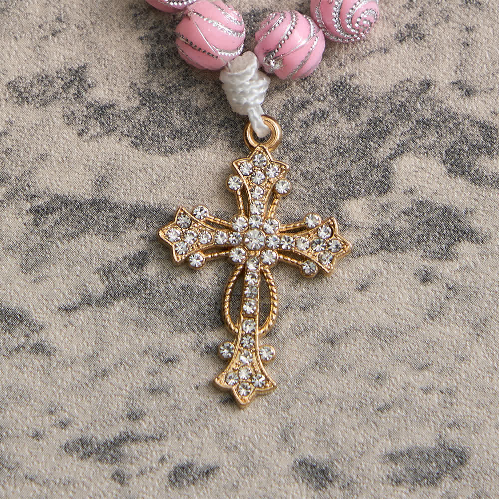 Sparkly Pink Swirl Finger Rosary: Tiny Devotion with Sparkle