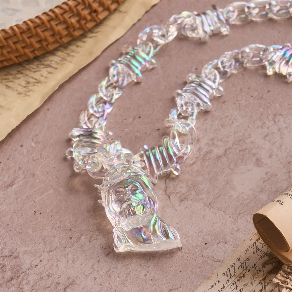 Bold Iridescent Acrylic Jesus Necklace with Chunky Spiked Chain: A Daily Symbol of Strength and Hope