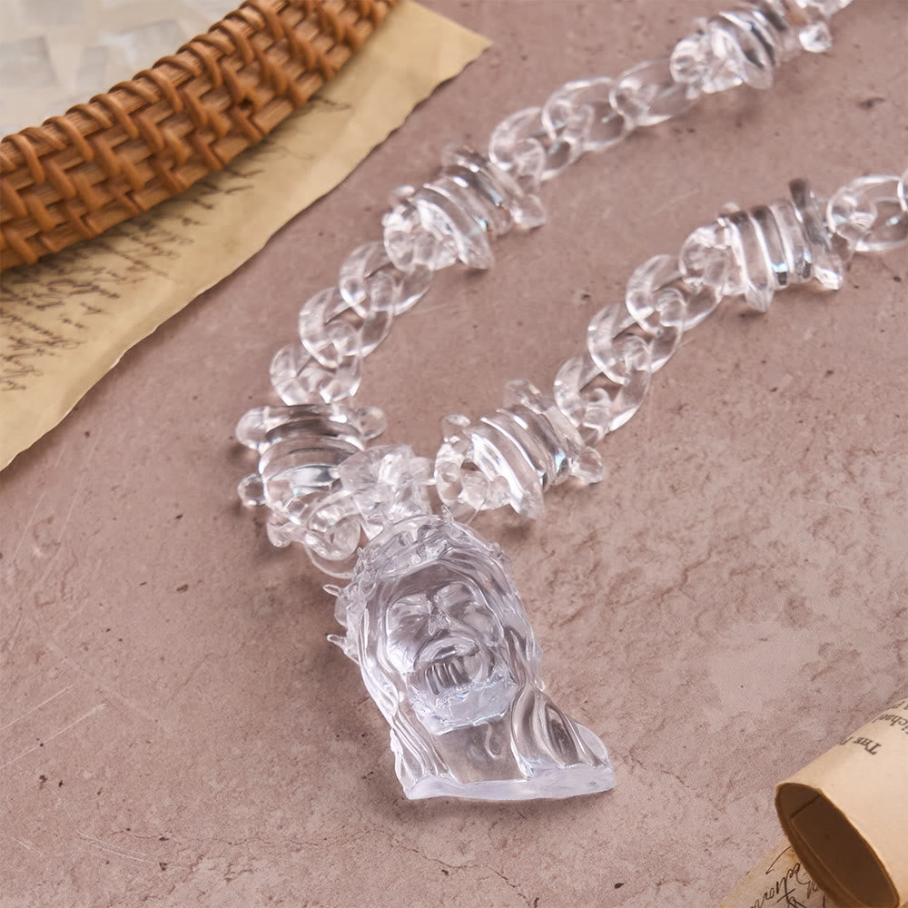 Bold Iridescent Acrylic Jesus Necklace with Chunky Spiked Chain: A Daily Symbol of Strength and Hope