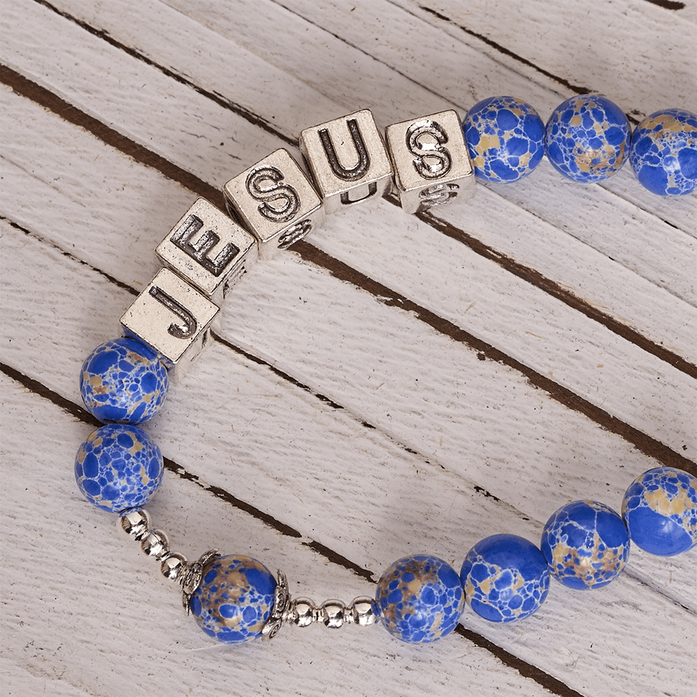 Regal Blue Emperor Stone Rosary with Holy Family & Divine Mercy Cross