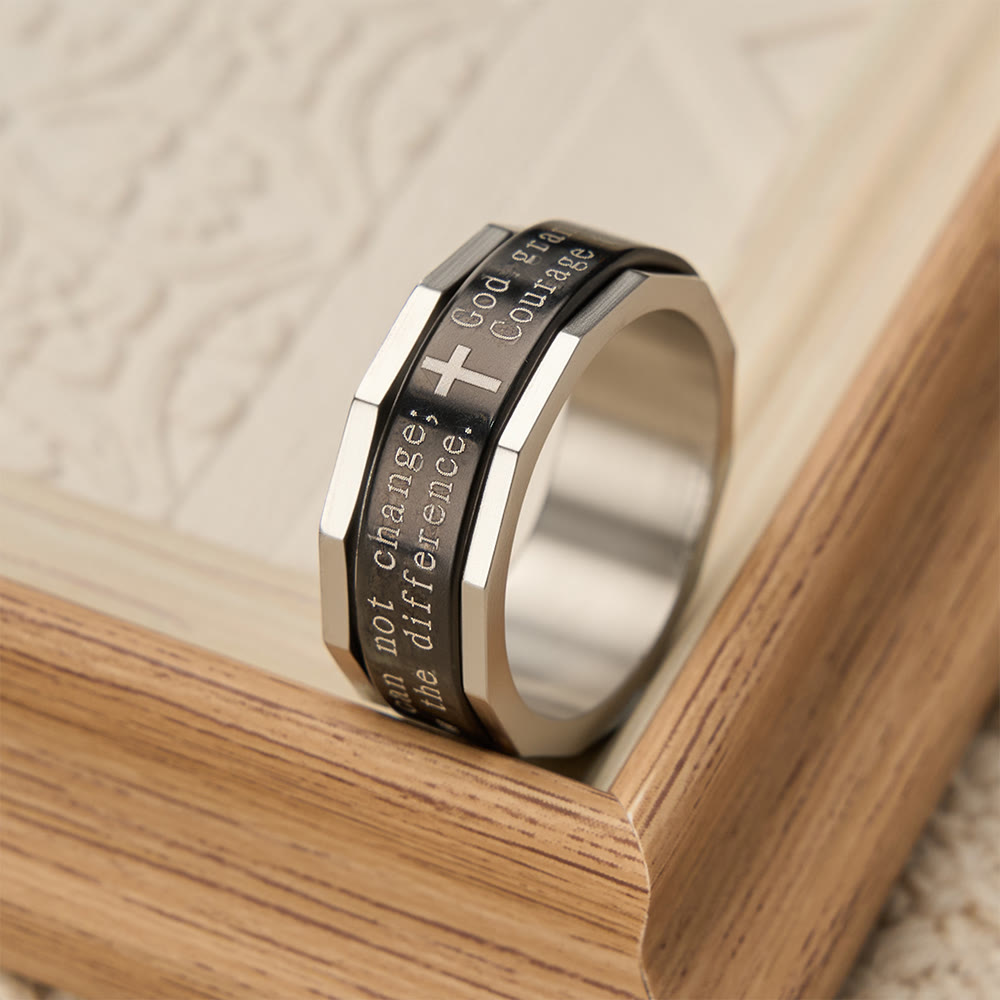 Serenity Prayer Spinner Ring with Cross Engraving: A Symbol of Divine Courage