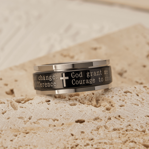 Serenity Prayer Spinner Ring with Cross Engraving: A Symbol of Divine Courage
