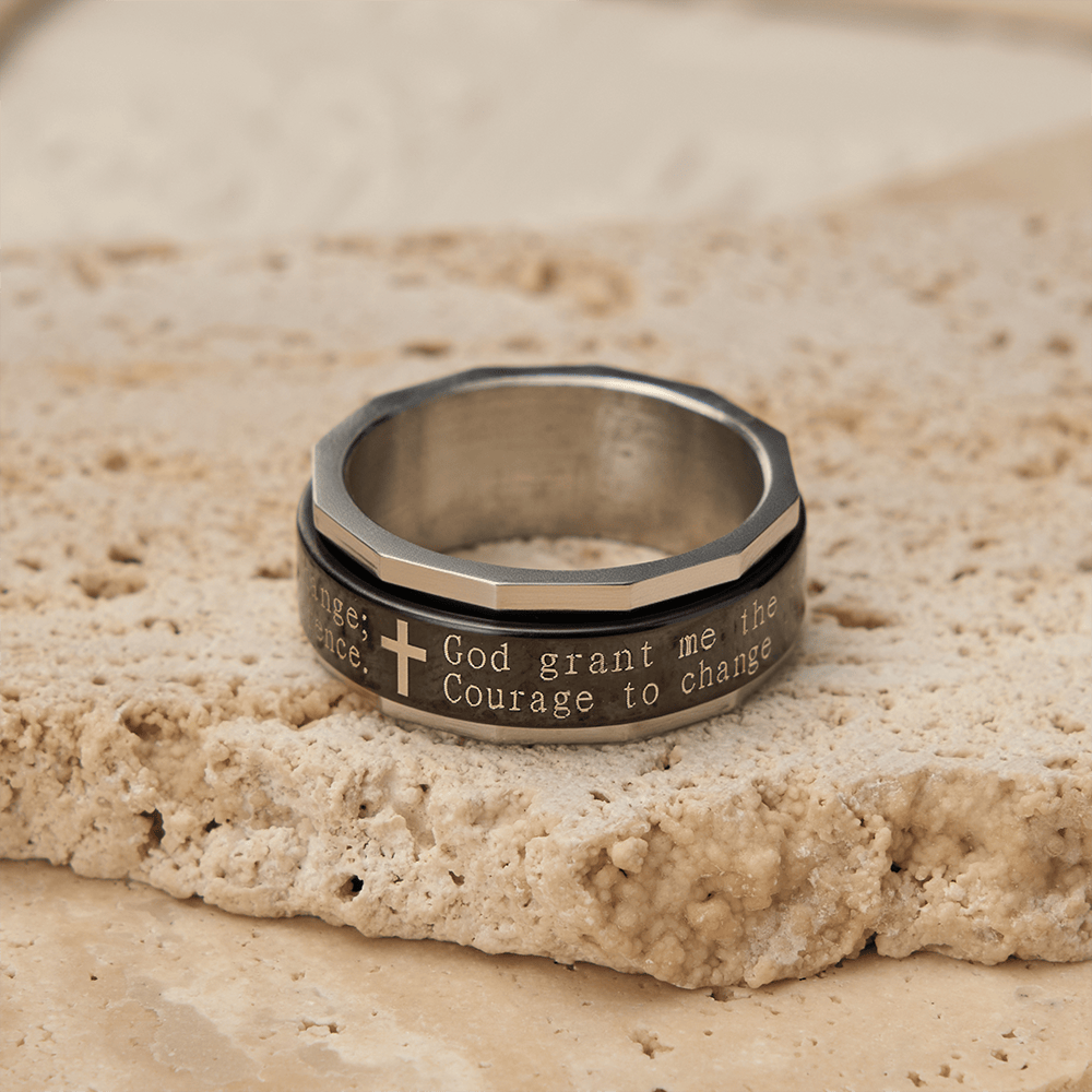 Serenity Prayer Spinner Ring with Cross Engraving: A Symbol of Divine Courage