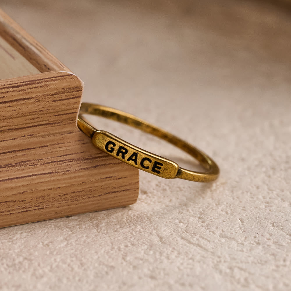 Refined Stackable Ring Set with Engraved BLESSED/FAITH/HOPE Text: An Emblem of Quiet Devotion