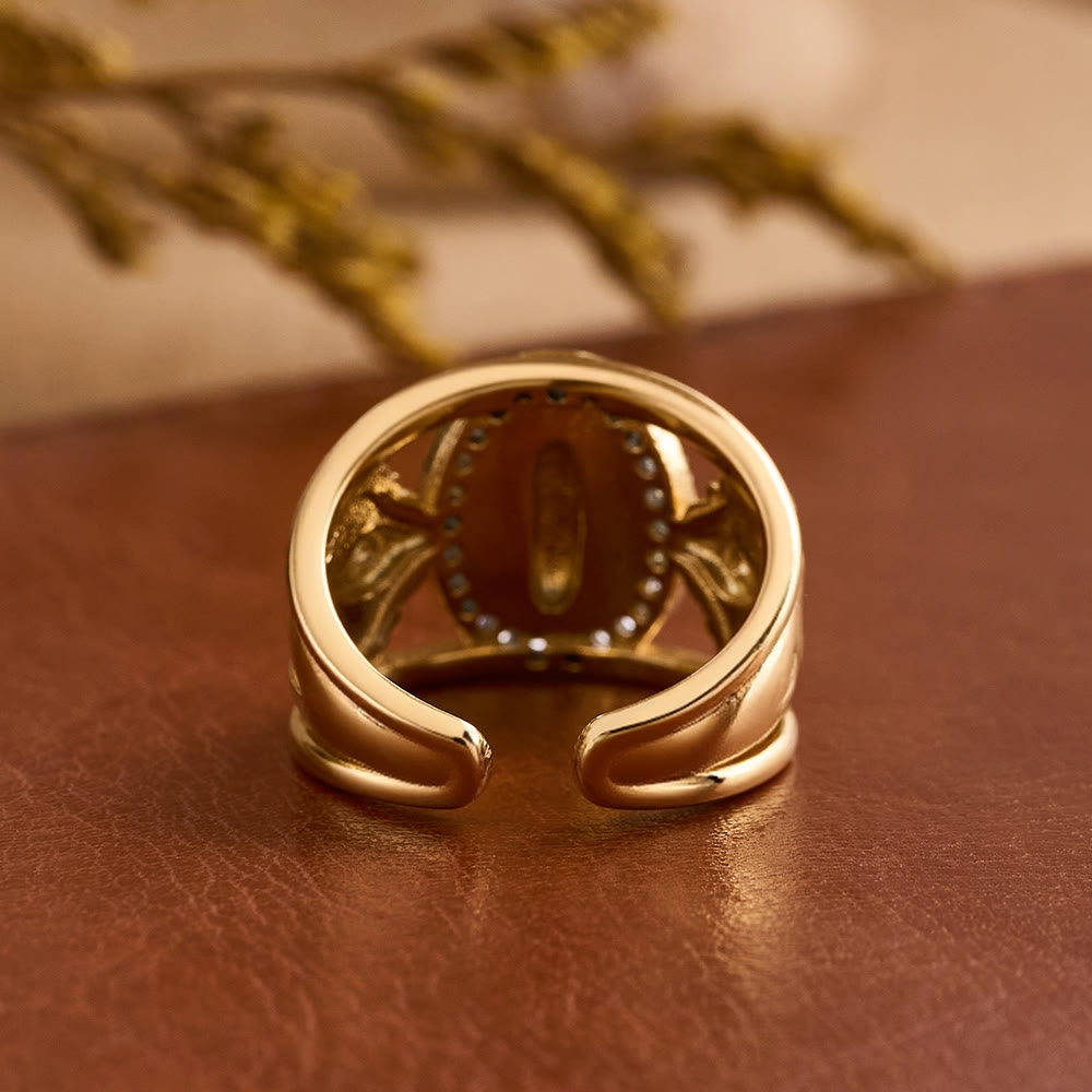 Intricate Guadalupe Virgin Ring with Zircon Halo: A Reminder of Heavenly Grace