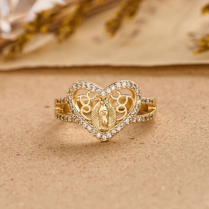 Heart-Shaped Our Lady of Guadalupe Zircon Ring: A Symbol of Divine Love