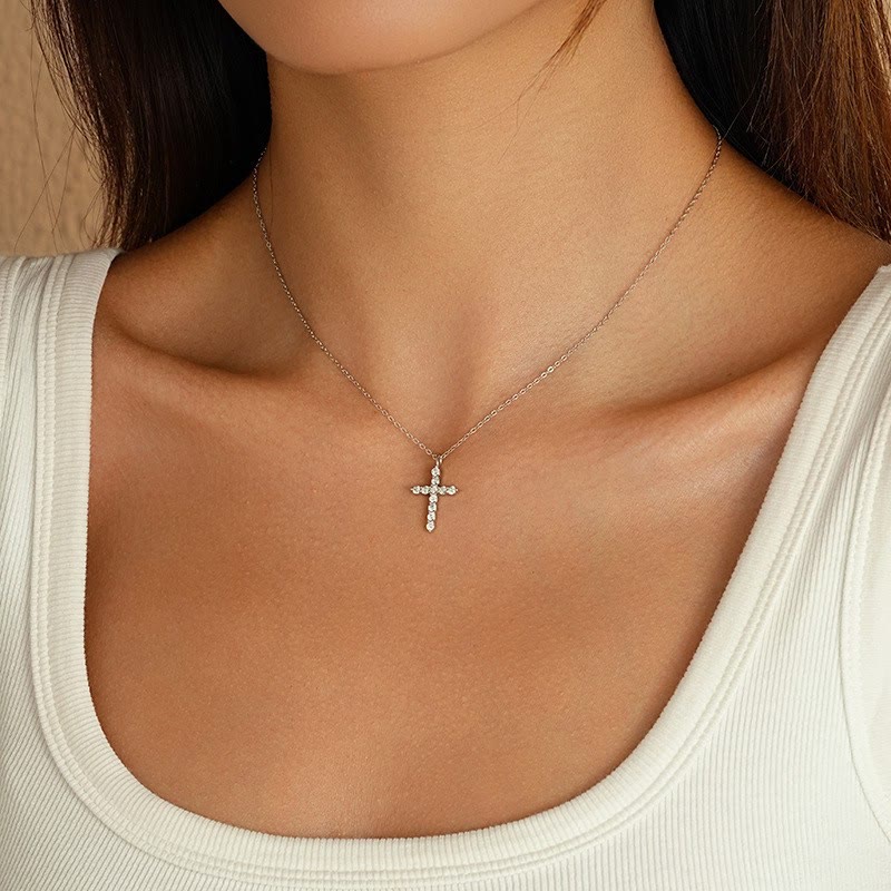 Minimalist Zircon Cross Necklace in Gold and Silver Tones: A Reminder of Subtle Divine Grace