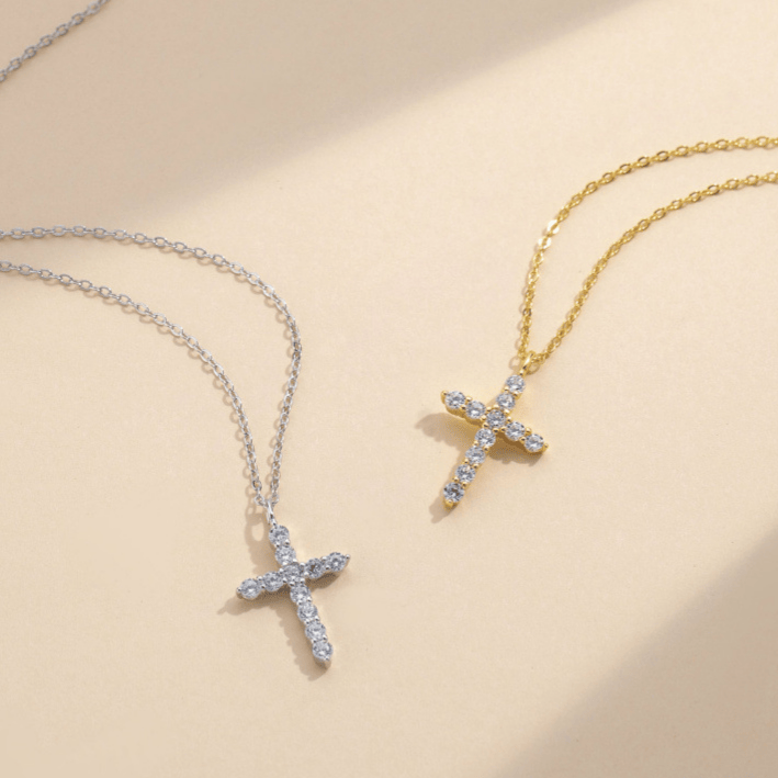 Minimalist Zircon Cross Necklace in Gold and Silver Tones: A Reminder of Subtle Divine Grace