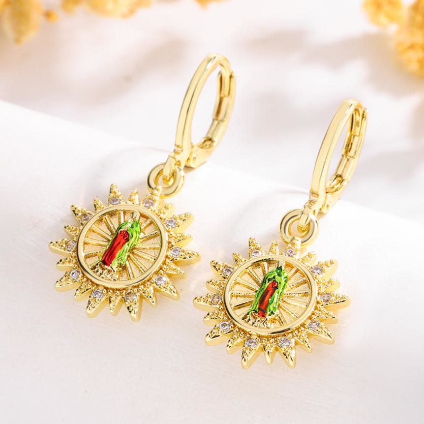 Variety-Style Saint Jude & Virgin Mary Earrings with Zircon Halo Collection: A Reminder of Heavenly Grace
