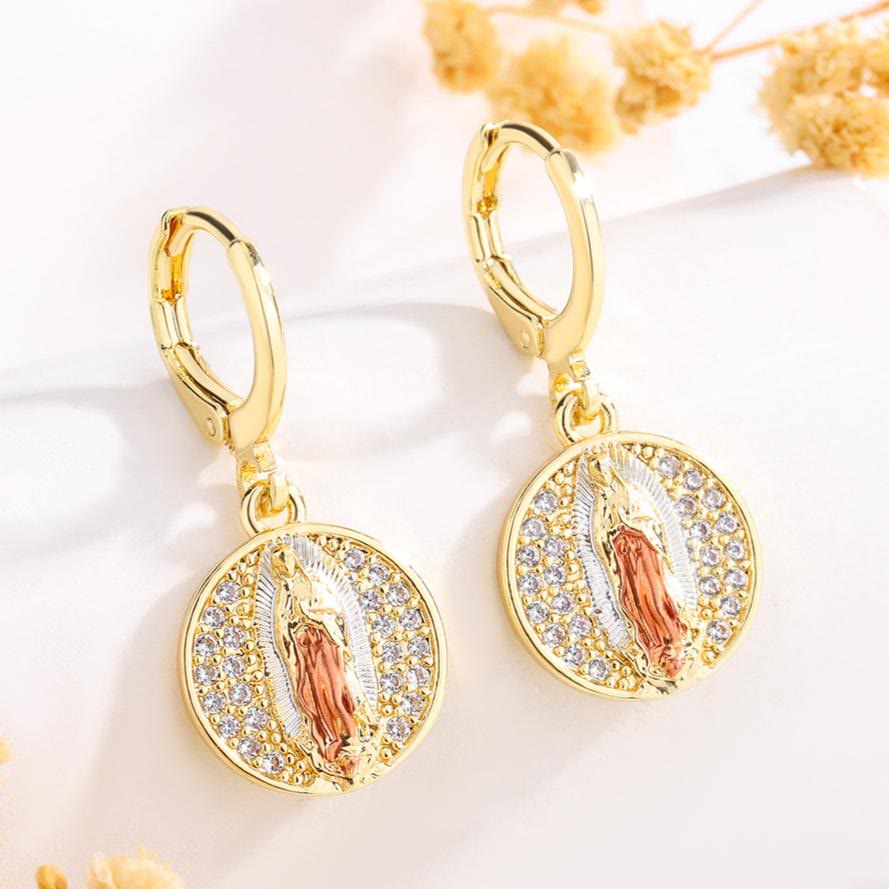 Variety-Style Saint Jude & Virgin Mary Earrings with Zircon Halo Collection: A Reminder of Heavenly Grace