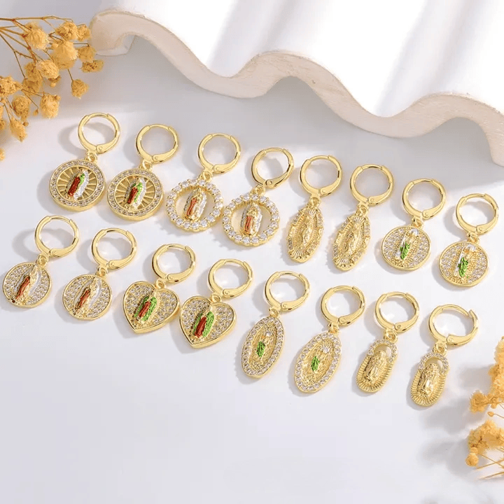 Variety-Style Saint Jude & Virgin Mary Earrings with Zircon Halo Collection: A Reminder of Heavenly Grace