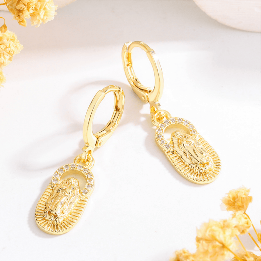 Variety-Style Saint Jude & Virgin Mary Earrings with Zircon Halo Collection: A Reminder of Heavenly Grace