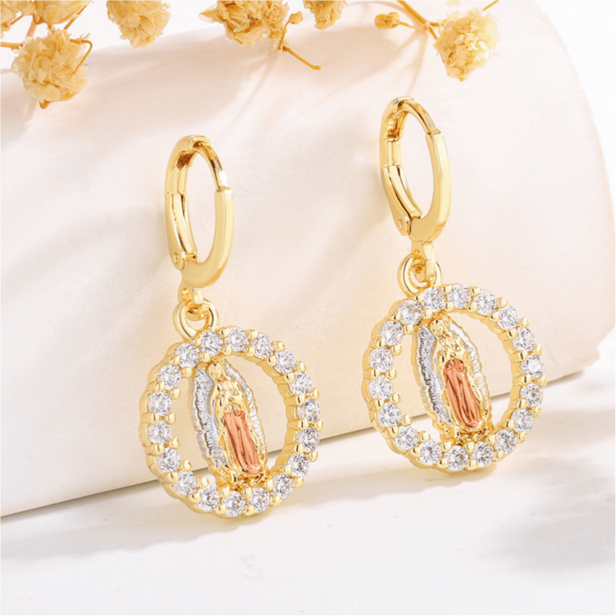 Variety-Style Saint Jude & Virgin Mary Earrings with Zircon Halo Collection: A Reminder of Heavenly Grace