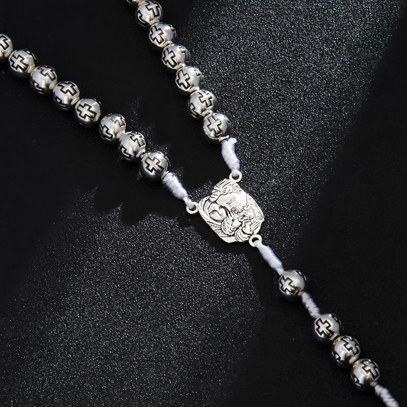 Holy Family Center Rosary with Crucifix & Cross-Engraved Beads: A Symbol of Sacred Devotion