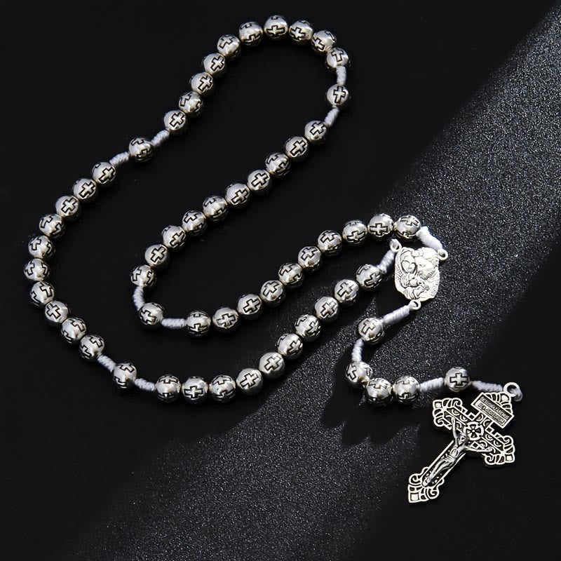 Holy Family Center Rosary with Crucifix & Cross-Engraved Beads: A Symbol of Sacred Devotion