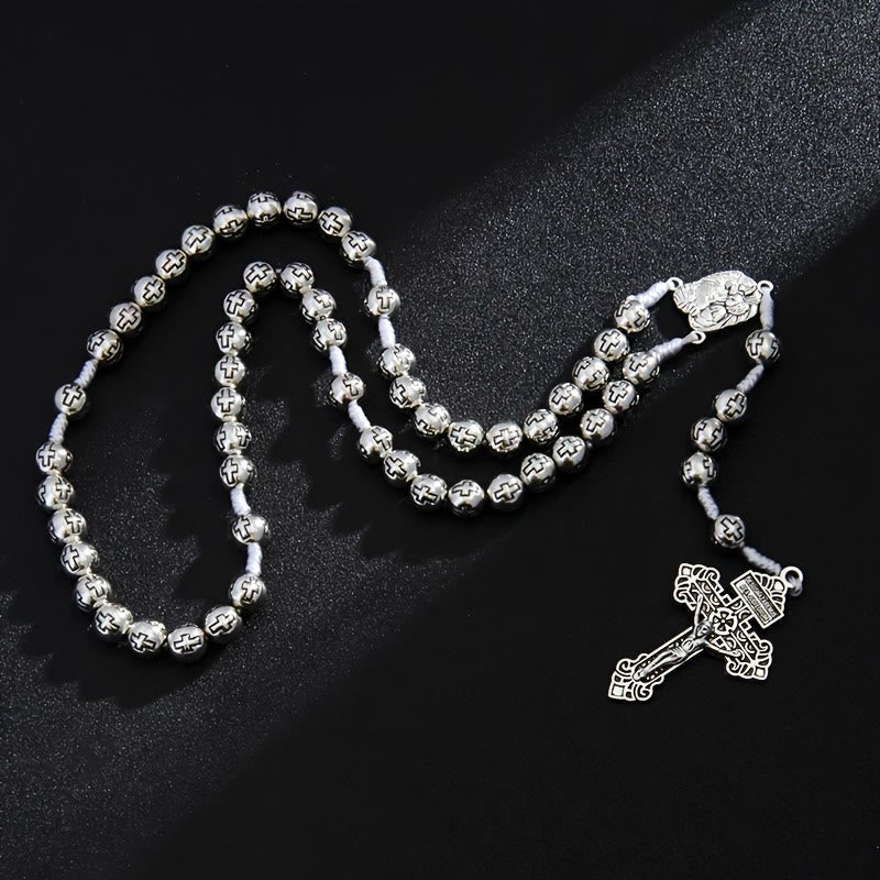 Holy Family Center Rosary with Crucifix & Cross-Engraved Beads: A Symbol of Sacred Devotion