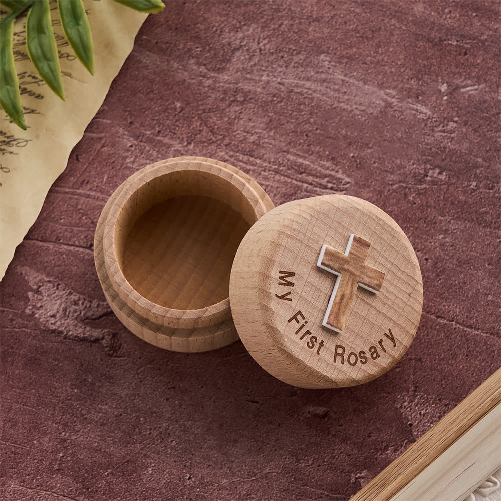 My First Rosary Wooden Keepsake Box with Cross Emblem: A Symbol of Sacred Beginnings