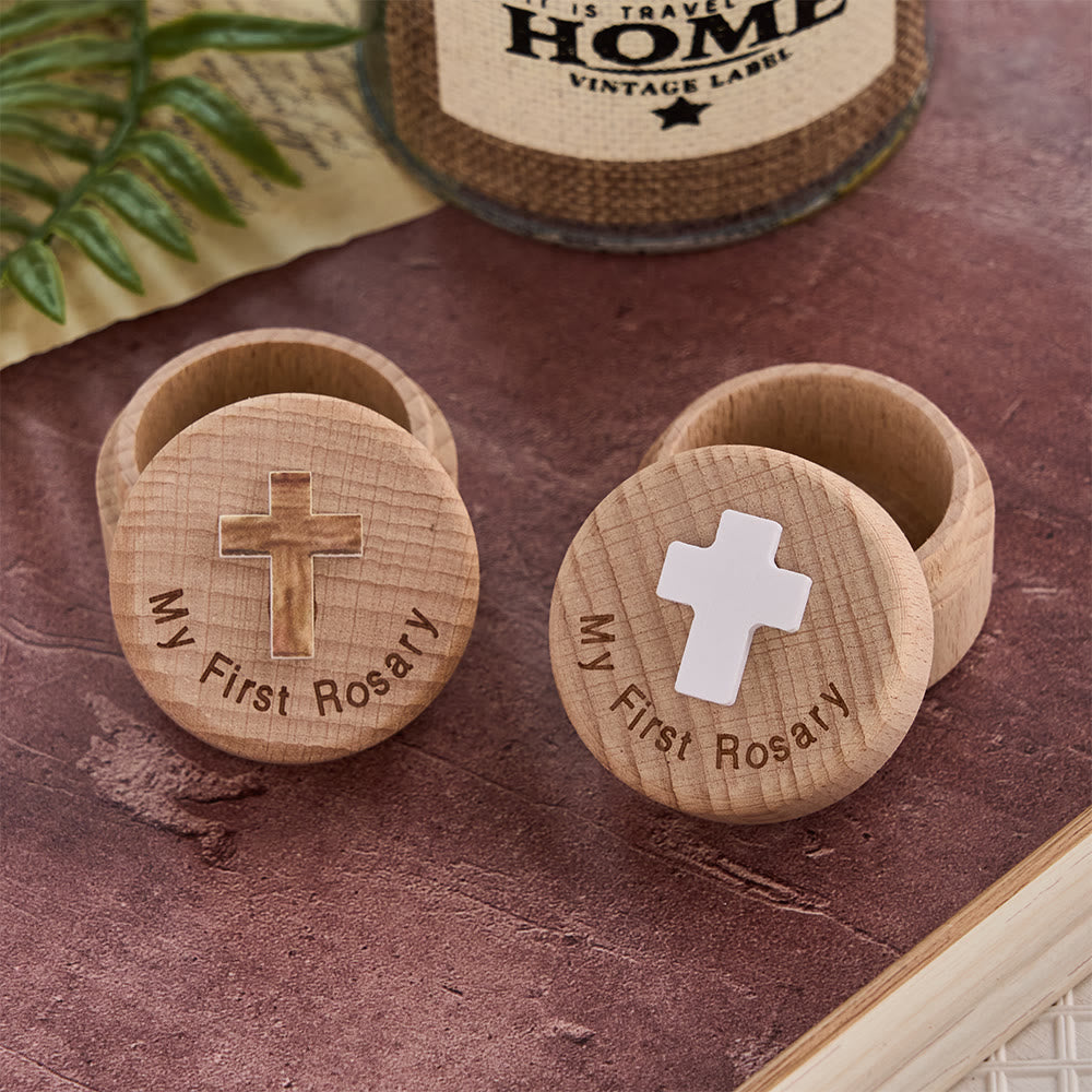 My First Rosary Wooden Keepsake Box with Cross Emblem: A Symbol of Sacred Beginnings