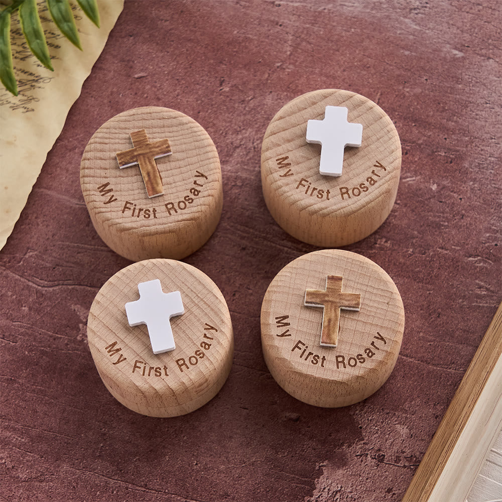 My First Rosary Wooden Keepsake Box with Cross Emblem: A Symbol of Sacred Beginnings
