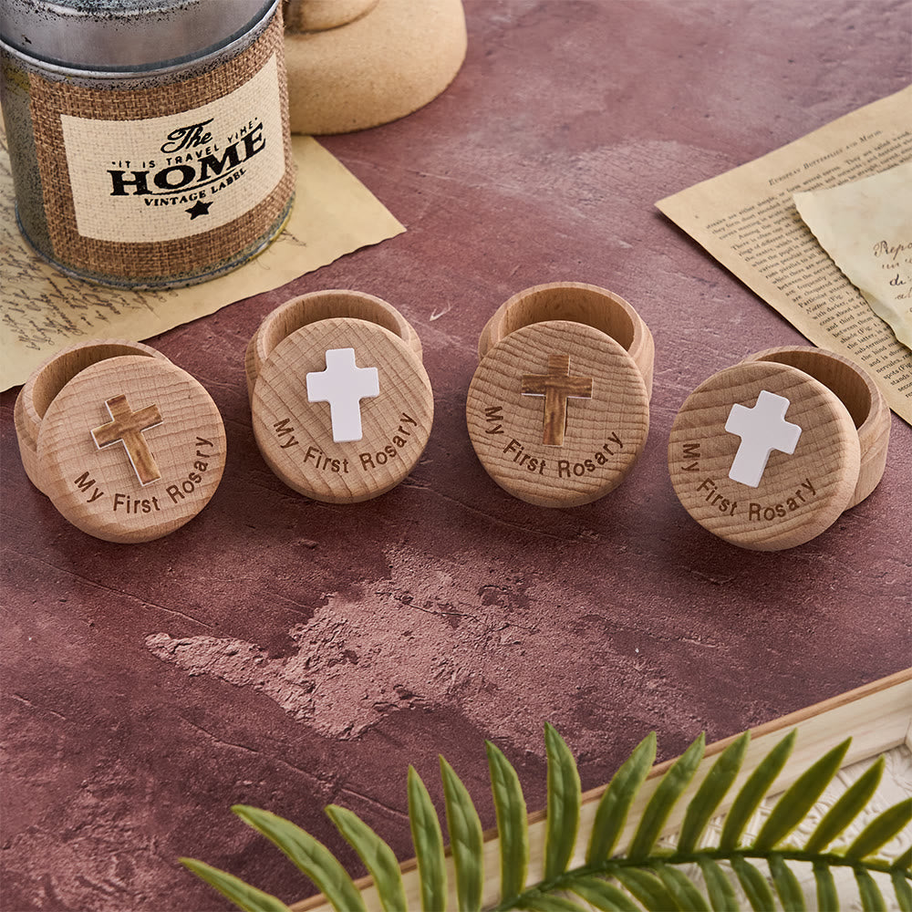 My First Rosary Wooden Keepsake Box with Cross Emblem: A Symbol of Sacred Beginnings