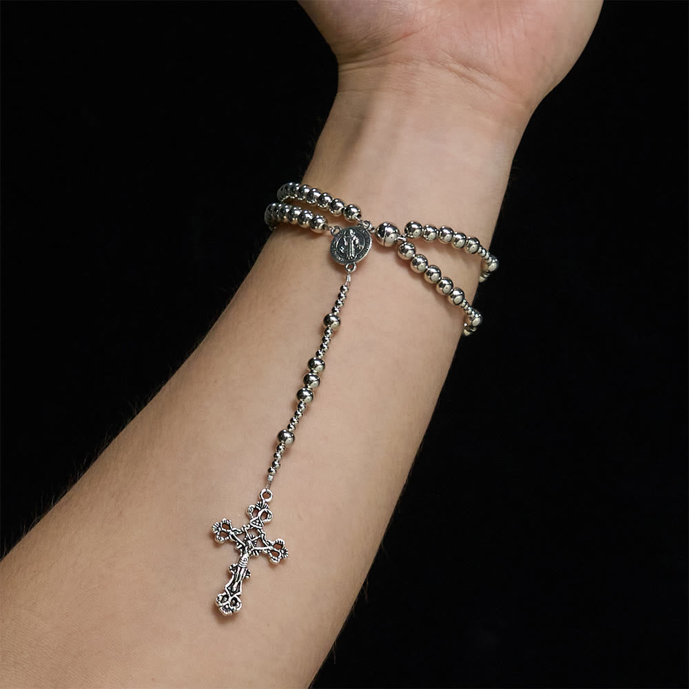 Sacred Silver Tone Magnetic Rosary Bracelet: 2-in-1 Prayer & Bracelet