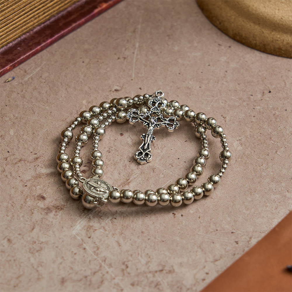 Sacred Silver Tone Magnetic Rosary Bracelet: 2-in-1 Prayer & Bracelet
