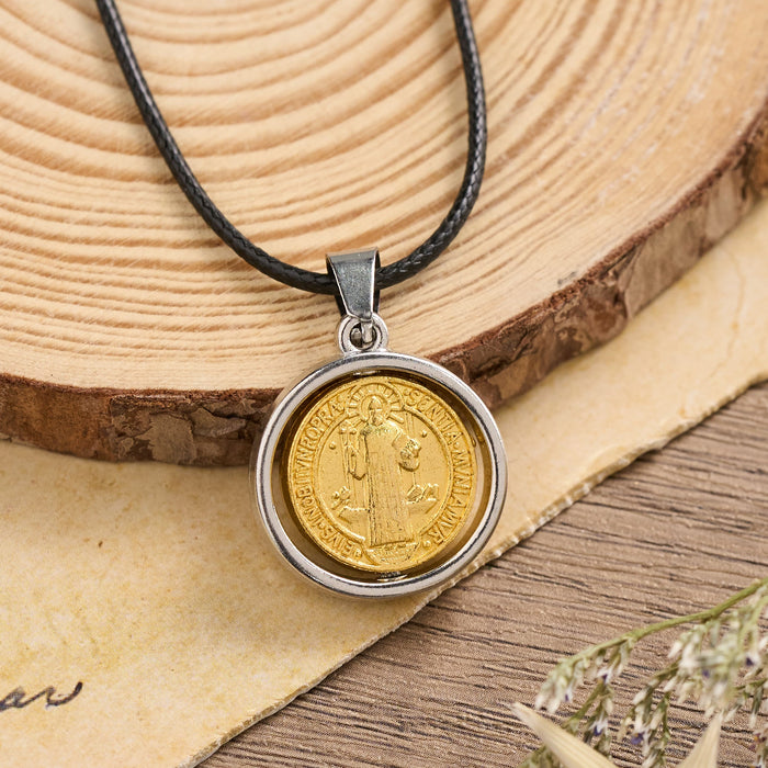 Rotatable St. Benedict Medal Two-Tone Pendant Necklace: A Symbol of Divine Protection