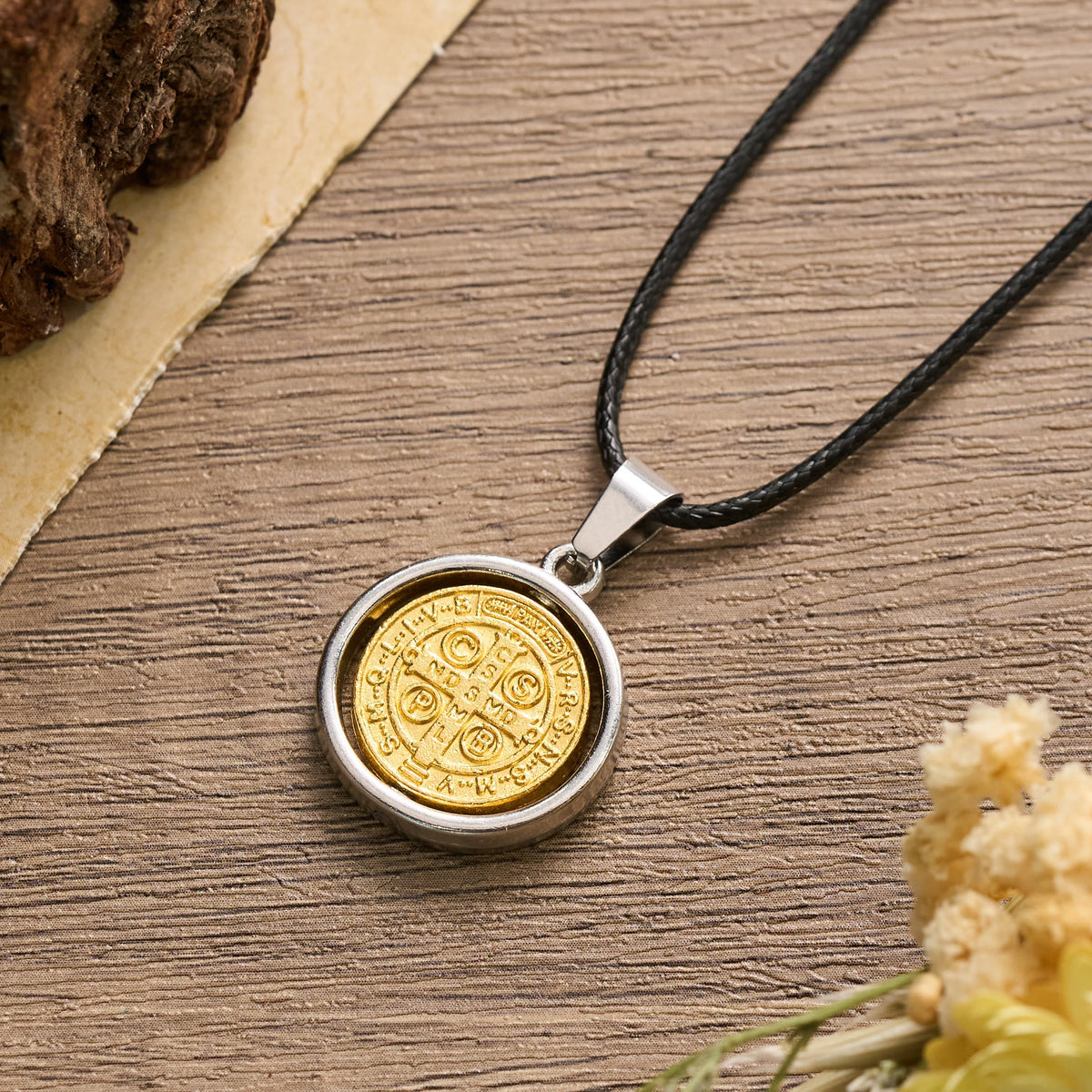 Rotatable St. Benedict Medal Two-Tone Pendant Necklace: A Symbol of Divine Protection