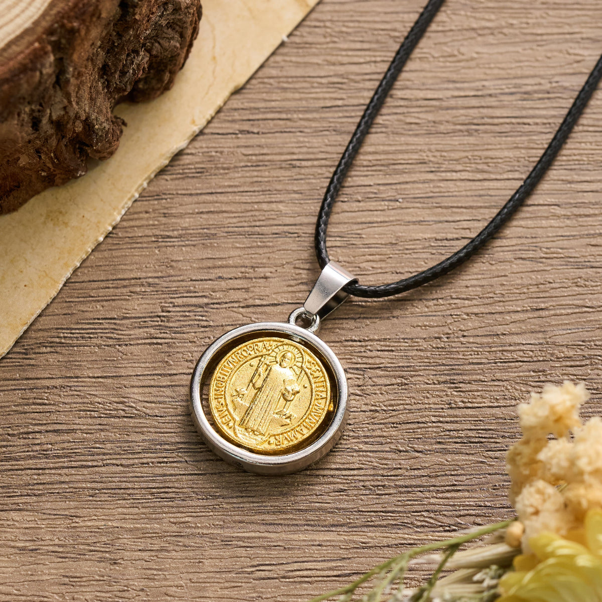 Rotatable St. Benedict Medal Two-Tone Pendant Necklace: A Symbol of Divine Protection