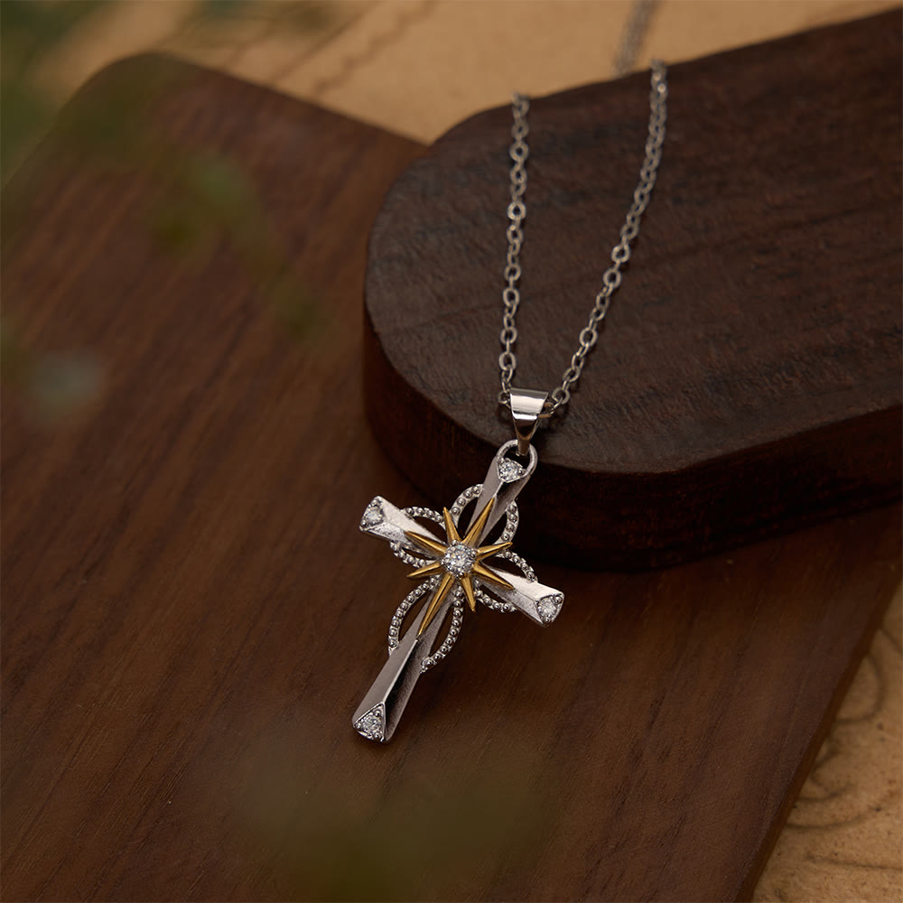 Two-Tone Bethlehem Star Inlaid Zircon Cross Pendant Necklace: A Symbol of Divine Guiding Light