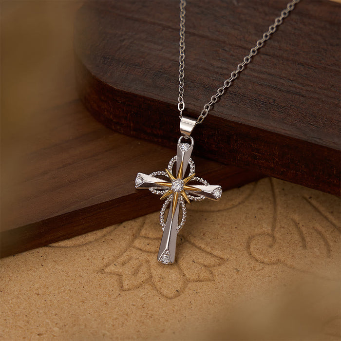 Two-Tone Bethlehem Star Inlaid Zircon Cross Pendant Necklace: A Symbol of Divine Guiding Light