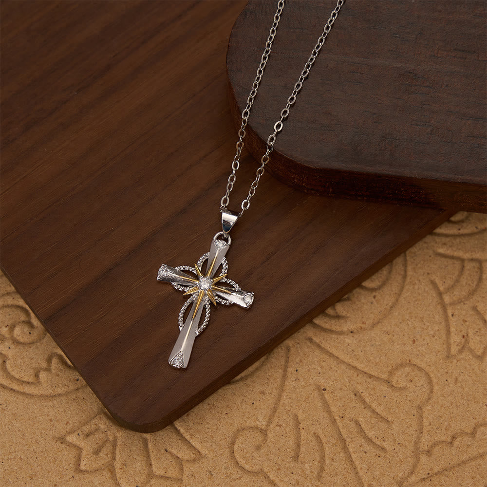 Two-Tone Bethlehem Star Inlaid Zircon Cross Pendant Necklace: A Symbol of Divine Guiding Light