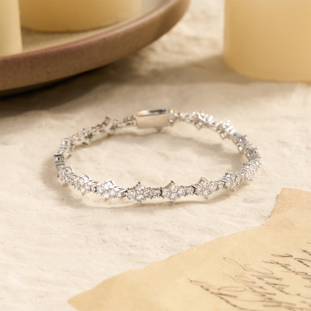 Cluster Paved Zircon Star-Shaped Cross Link Bracelet & Single Strand Necklace