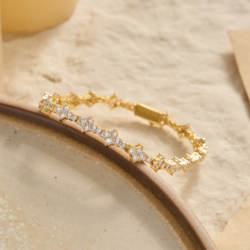 Cluster Paved Zircon Star-Shaped Cross Link Bracelet & Single Strand Necklace