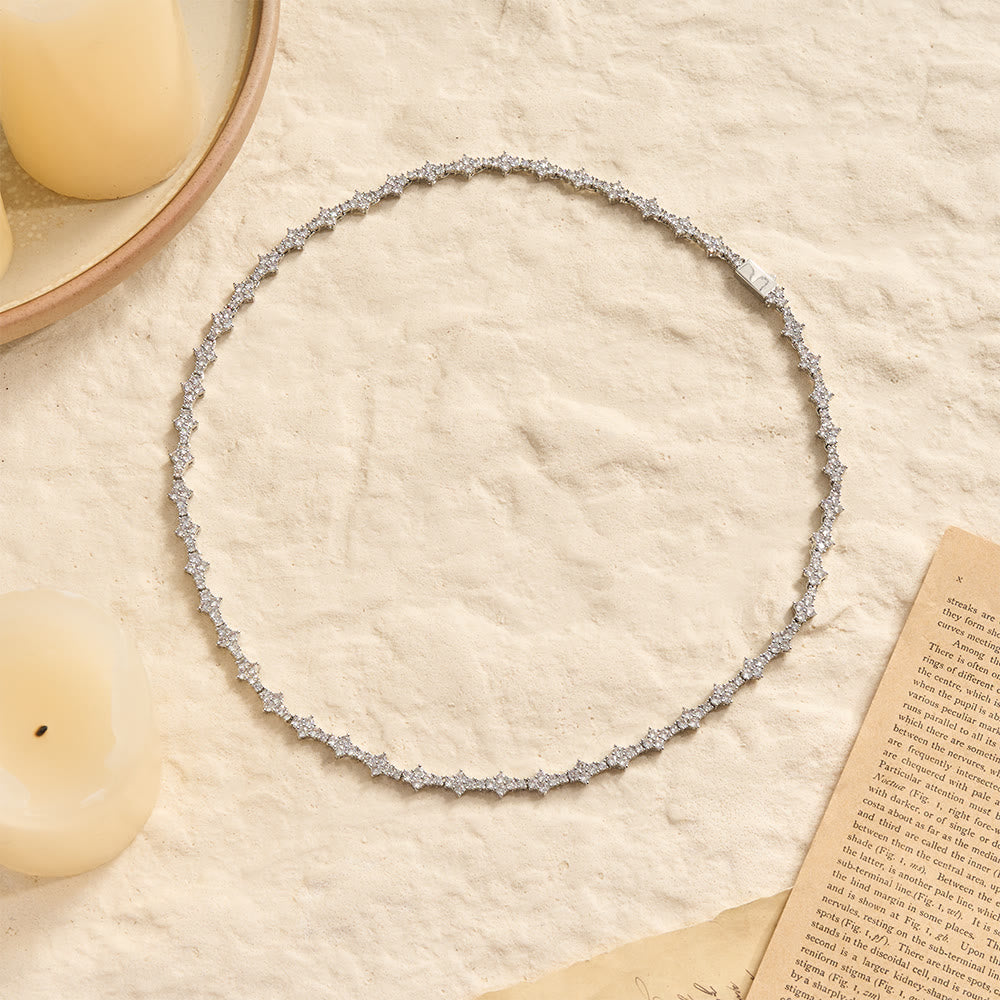 Cluster Paved Zircon Star-Shaped Cross Link Bracelet & Single Strand Necklace