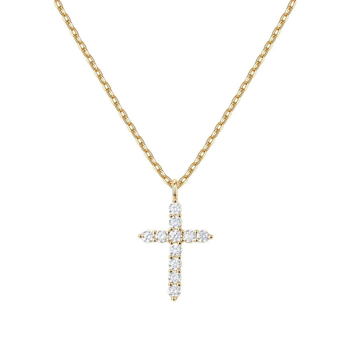 Minimalist Zircon Cross Necklace in Gold and Silver Tones: A Reminder of Subtle Divine Grace