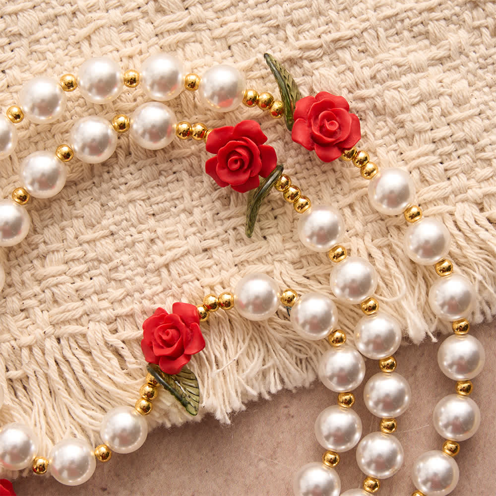 Classic Ivory & Red Rose Rosary: Soft Elegant Marian Devotion