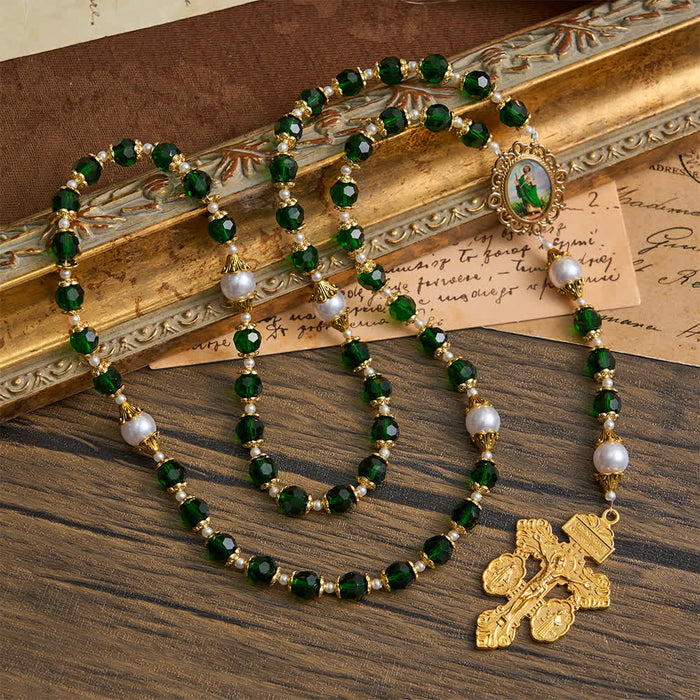 St. Jude Devotional Rosary with Green Glass & Crucifix