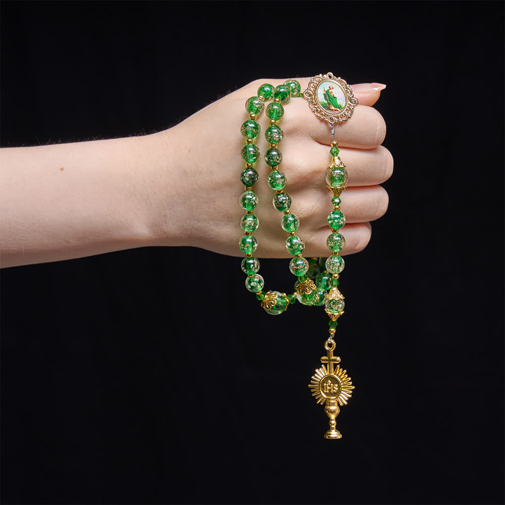 Emerald Glimmer St.Jude Rosary Honoring Saint Jude & Holy Eucharist