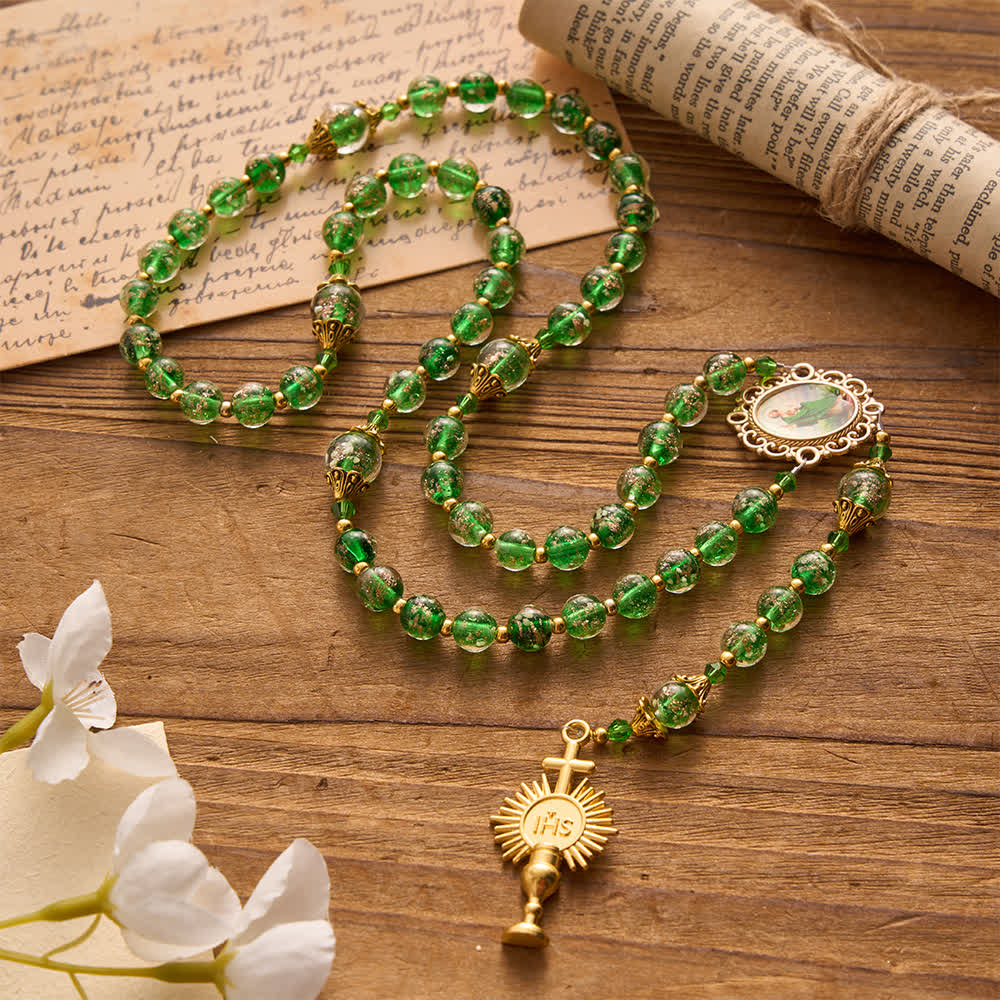 Emerald Glimmer St.Jude Rosary Honoring Saint Jude & Holy Eucharist