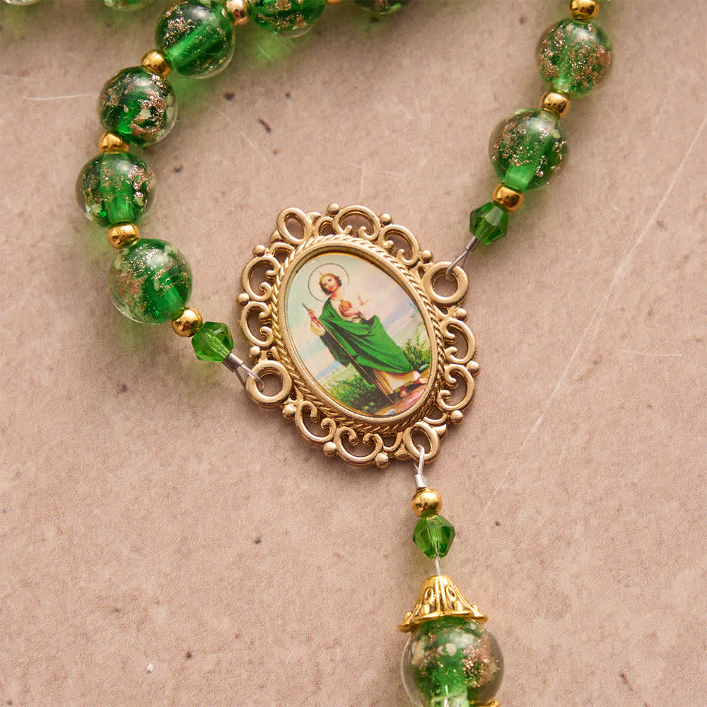 Emerald Glimmer St.Jude Rosary Honoring Saint Jude & Holy Eucharist