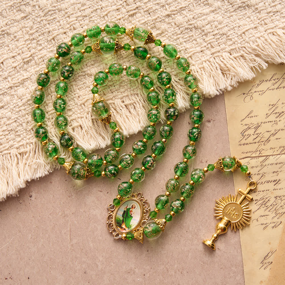 Emerald Glimmer St.Jude Rosary Honoring Saint Jude & Holy Eucharist