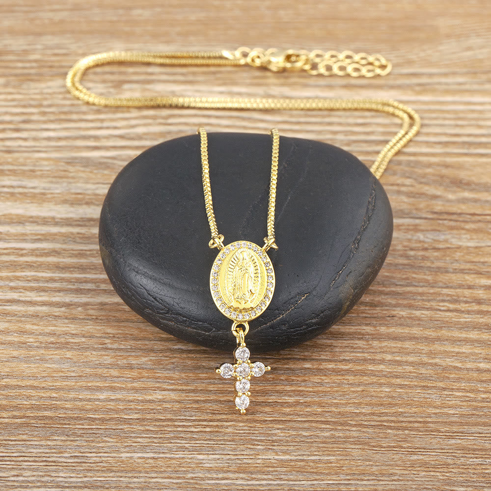 Our Lady & Cross Pendant Necklace: Divine Devotion & Timeless Elegance