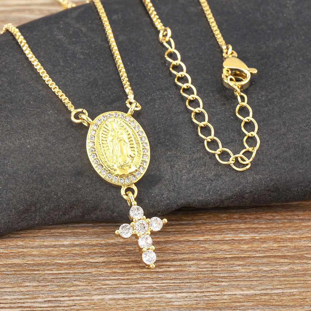 Our Lady & Cross Pendant Necklace: Divine Devotion & Timeless Elegance