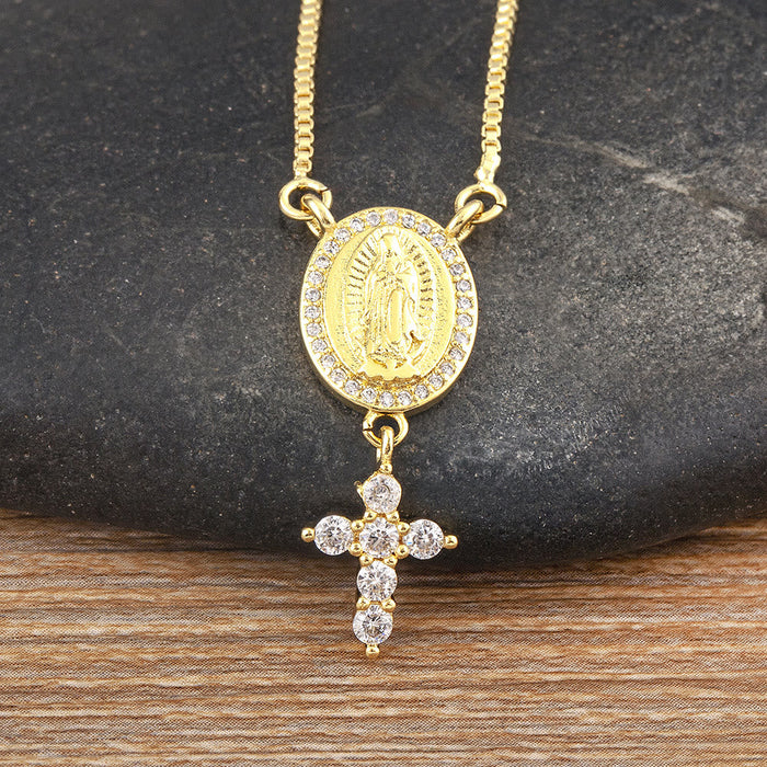 Our Lady & Cross Pendant Necklace: Divine Devotion & Timeless Elegance