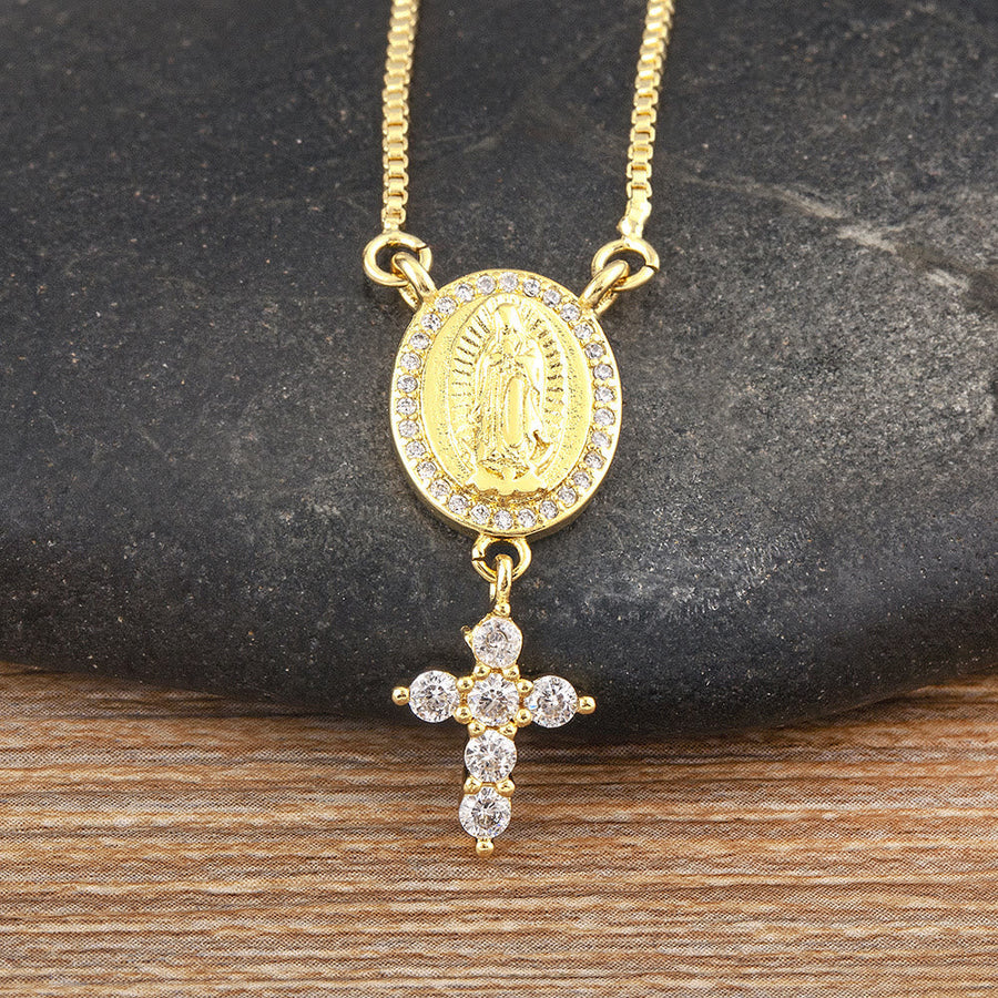 Our Lady & Cross Pendant Necklace: Divine Devotion & Timeless Elegance