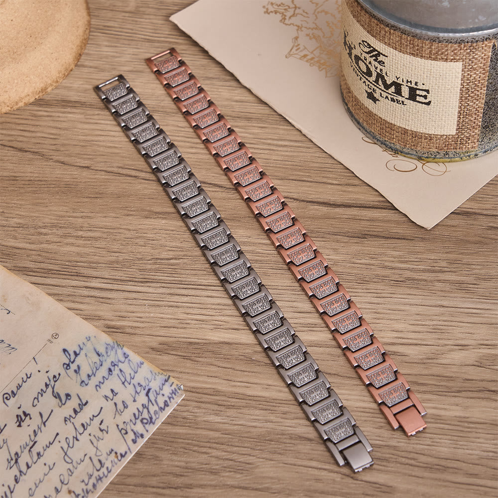 Rectangular Solid Link Bracelet with Bubble Bead Framed Cross Engraving & Foldable Adjustable Clasp