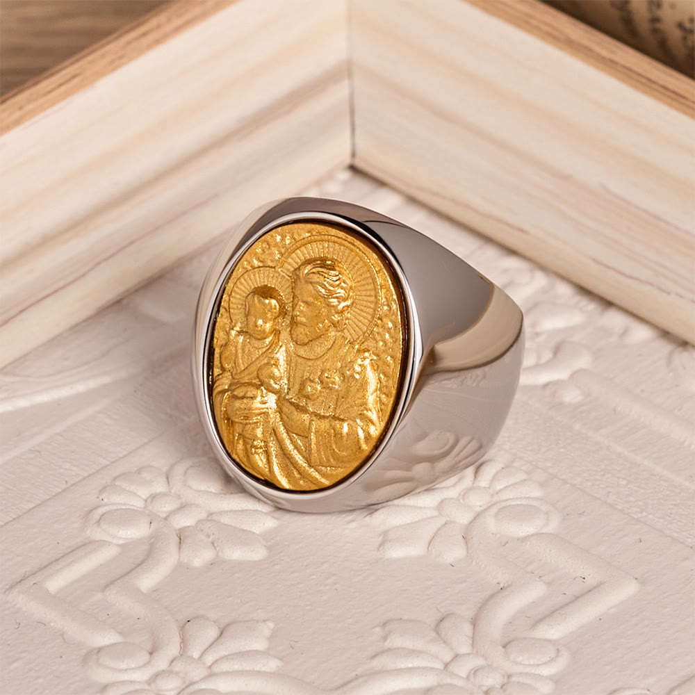 Two-Tone Bezel Oval Embossed Sacred Portrait Signet Ring: A Symbol of Gentle Heavenly Grace & Blessed Safeguard