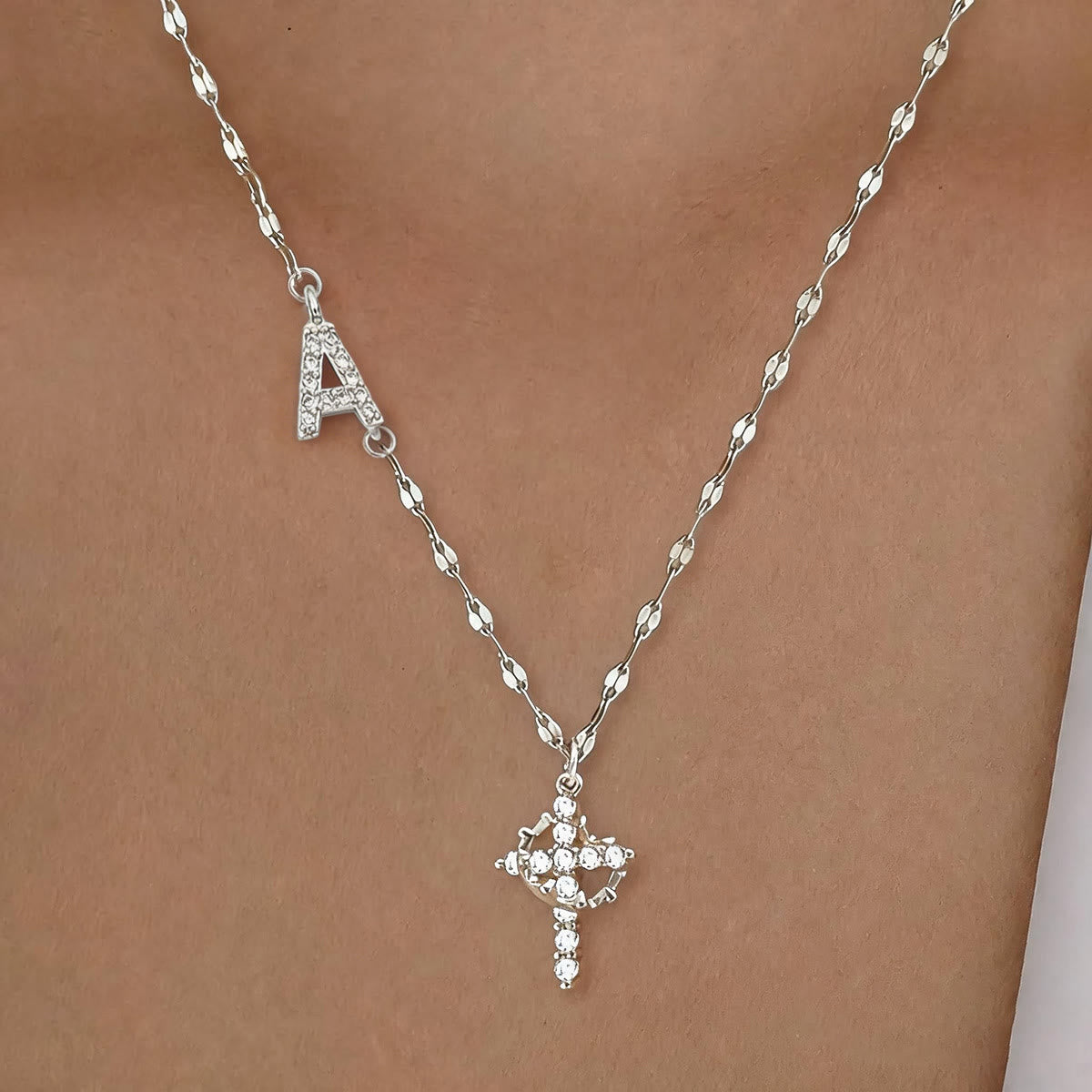 Golden & Silver-Tone Personalized A-Z Initial Crown Cross Necklace: Custom Sacred Faith Monogram Pendant Jewelry