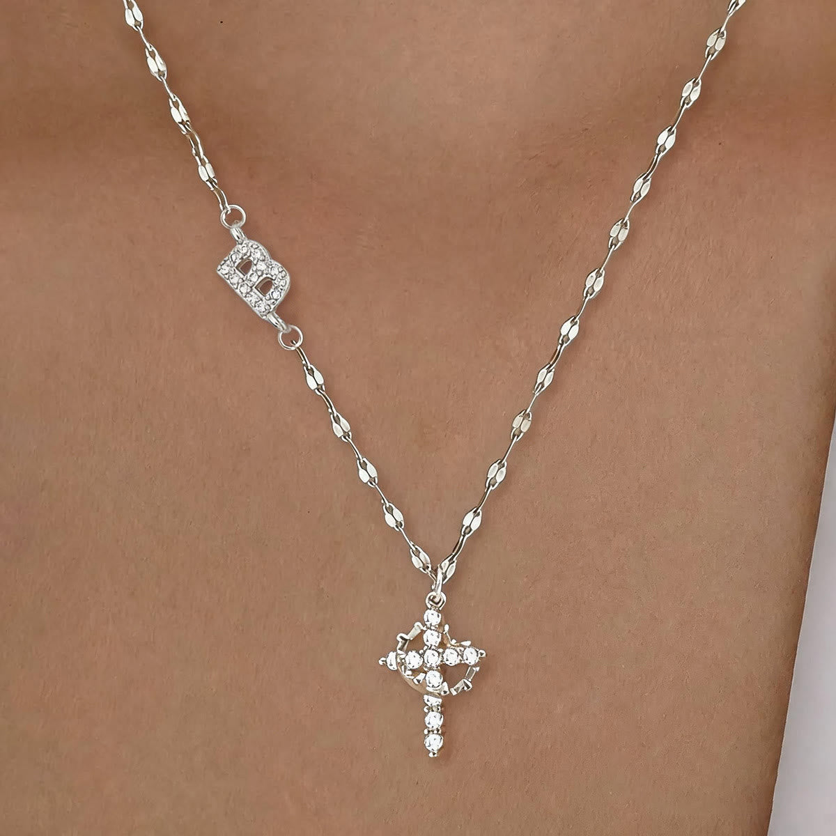 Golden & Silver-Tone Personalized A-Z Initial Crown Cross Necklace: Custom Sacred Faith Monogram Pendant Jewelry